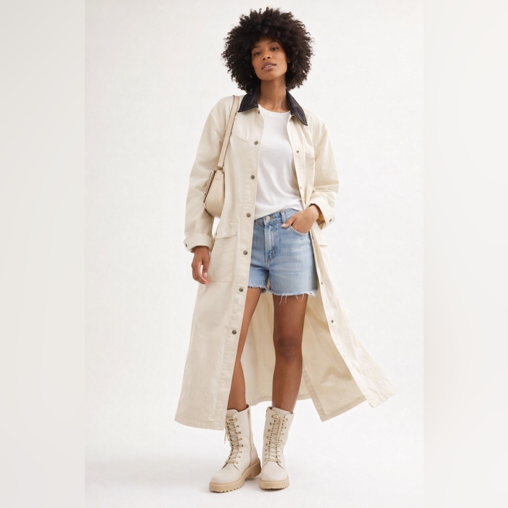 Free People Pastry Cream Long Duster Barn Jacket Spring Utility Coat NWT S & L
